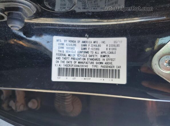 1HGCR2F35HA226140 2017 HONDA ACCORD Black ძრავის განყოფილების ხედი
