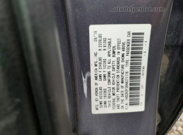 1HGCR2F36HA071176 2017 HONDA ACCORD Gray ძრავის განყოფილების ხედი