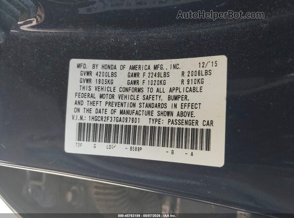 1HGCR2F37GA097901 2016 HONDA ACCORD Синий Вид подкапотного пространства