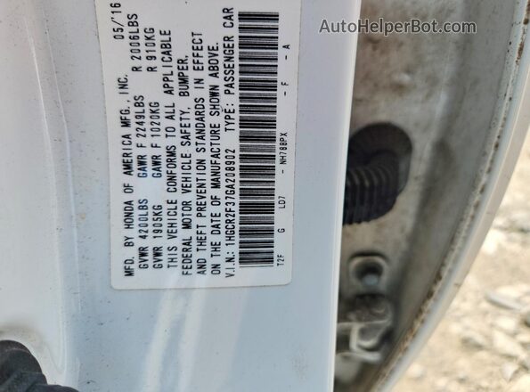 1HGCR2F37GA208902 2016 HONDA ACCORD Белый Вид подкапотного пространства