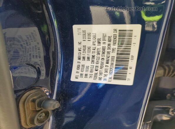 1HGCR2F37HA106906 2017 HONDA ACCORD Blue Vista de la etiqueta del VIN