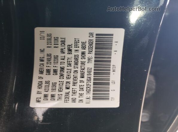 1HGCR2F38GA164652 2016 HONDA ACCORD Black Вид наклейки з VIN-кодом