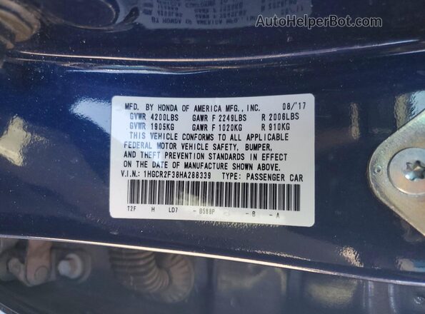 1HGCR2F38HA288339 2017 HONDA ACCORD Blue Widok komory silnika