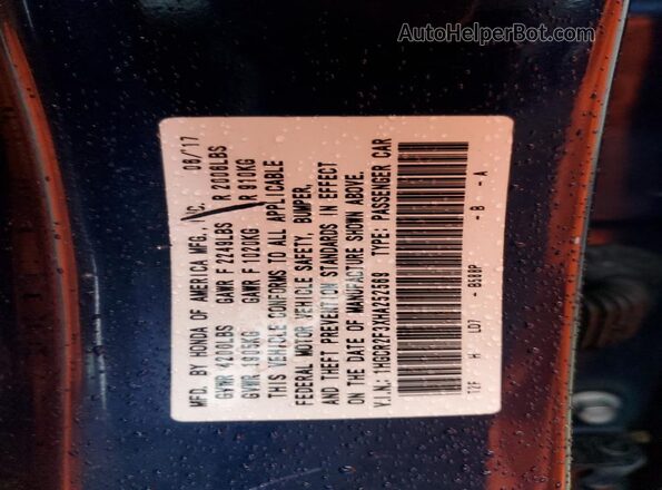1HGCR2F3XHA252569 2017 HONDA ACCORD Синий Вид подкапотного пространства