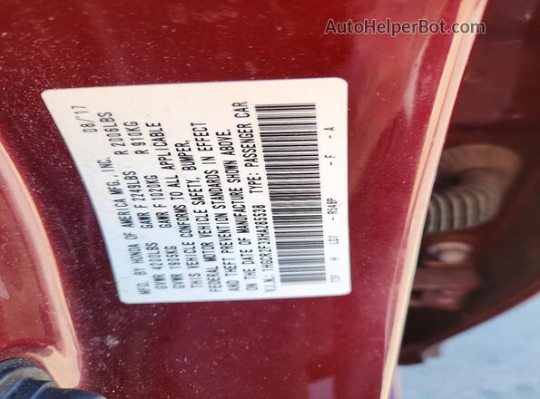 1HGCR2F3XHA285538 2017 HONDA ACCORD Burgundy Вид наклейки з VIN-кодом