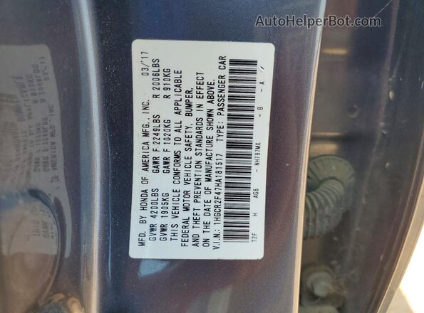 1HGCR2F47HA181517 2017 HONDA ACCORD Gray Widok komory silnika