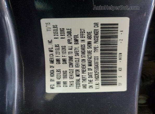1HGCR2F50GA067320 2016 HONDA ACCORD Gray Vista de la etiqueta del VIN
