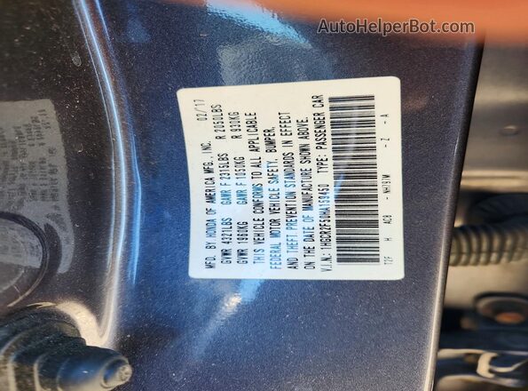 1HGCR2F50HA159450 2017 HONDA ACCORD Charcoal Widok naklejki z numerem VIN