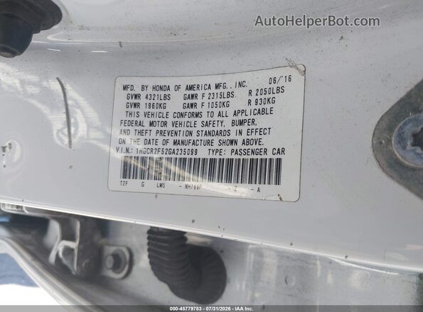 1HGCR2F52GA235099 2016 HONDA ACCORD White ძრავის განყოფილების ხედი