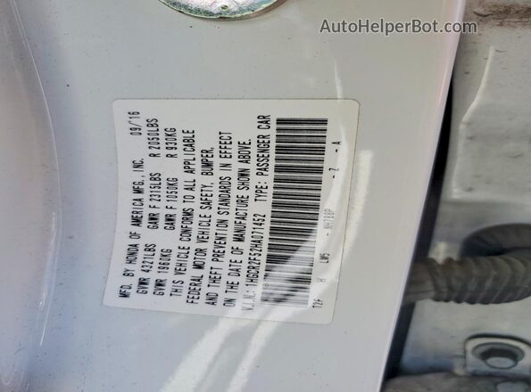 1HGCR2F52HA071452 2017 HONDA ACCORD White Вид підкапотного простору