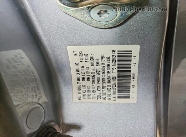 1HGCR2F53HA301581 2017 HONDA ACCORD Silver VIN კოდის სტიკერის ხედი