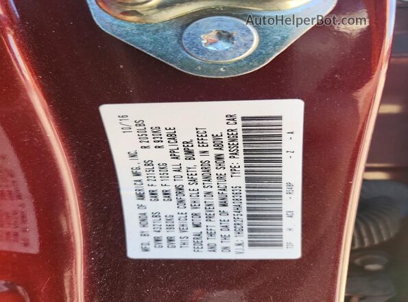 1HGCR2F54HA083635 2017 HONDA ACCORD Бордовый Вид подкапотного пространства