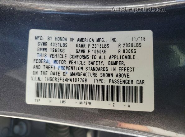 1HGCR2F54HA107769 2017 HONDA ACCORD Gray Widok komory silnika