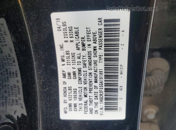 1HGCR2F55GA191891 2016 HONDA ACCORD Black Vista del compartimento del motor
