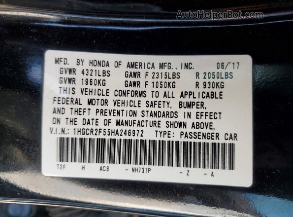 1HGCR2F55HA246972 2017 HONDA ACCORD Black Widok komory silnika