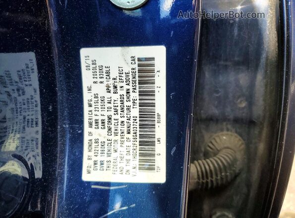 1HGCR2F56GA037240 2016 HONDA ACCORD Blue 
