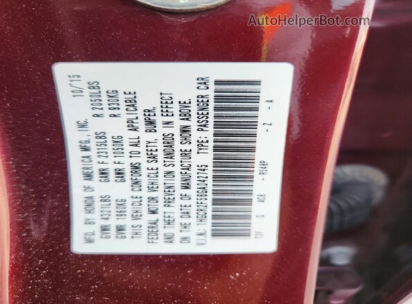 1HGCR2F56GA042745 2016 HONDA ACCORD Maroon ძრავის განყოფილების ხედი