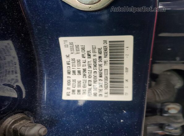 1HGCR2F56GA152226 2016 HONDA ACCORD Blue Vista del compartimento del motor