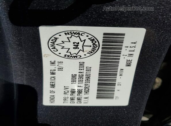1HGCR2F56HA801802 2017 HONDA ACCORD Gray Widok naklejki z numerem VIN