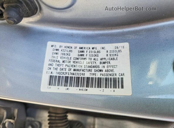 1HGCR2F57HA030248 2017 HONDA ACCORD Gray ძრავის განყოფილების ხედი