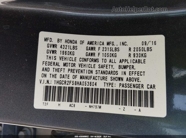 1HGCR2F58HA053604 2017 HONDA ACCORD Blue Engine compartment view