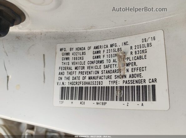 1HGCR2F59HA052283 2017 HONDA ACCORD White Շարժիչի բաժամունքի տեսք