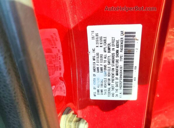 1HGCR2F59HA064367 2017 HONDA ACCORD Красный Вид подкапотного пространства