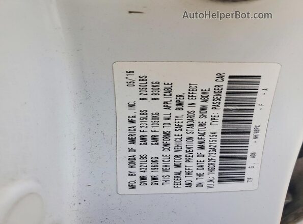 1HGCR2F73GA215154 2016 HONDA ACCORD White Շարժիչի բաժամունքի տեսք