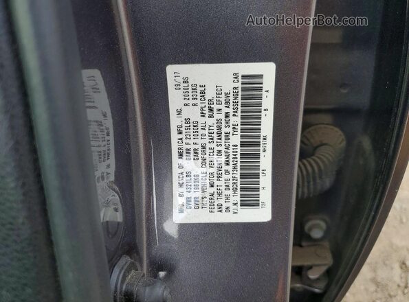 1HGCR2F73HA294018 2017 HONDA ACCORD Gray Вид підкапотного простору