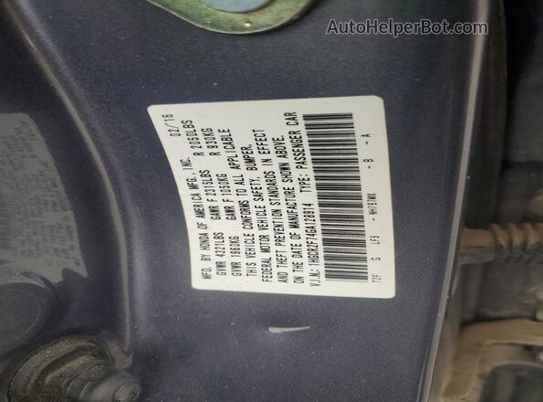 1HGCR2F74GA128914 2016 HONDA ACCORD Gray VIN კოდის სტიკერის ხედი