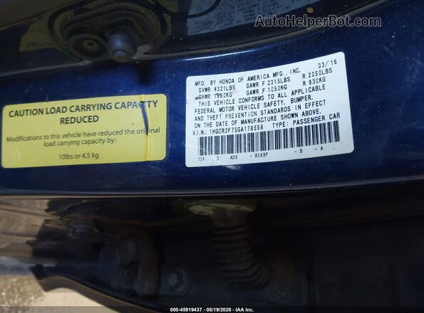 1HGCR2F75GA178558 2016 HONDA ACCORD Blue Widok komory silnika