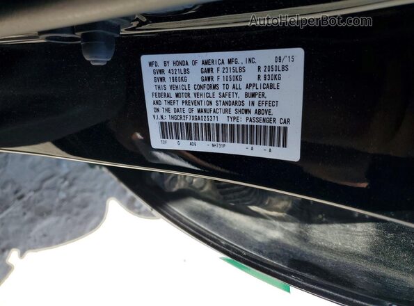 1HGCR2F7XGA025271 2016 HONDA ACCORD Black VIN კოდის სტიკერის ხედი
