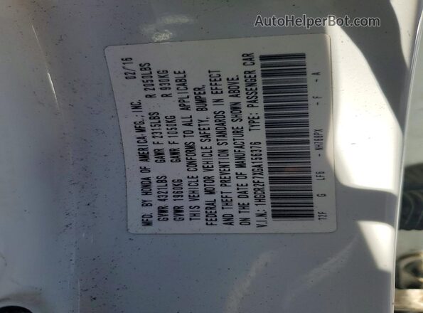 1HGCR2F7XGA156376 2016 HONDA ACCORD Белый Вид подкапотного пространства