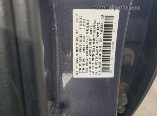 1HGCR2F80GA177486 2016 HONDA ACCORD Серый Вид подкапотного пространства