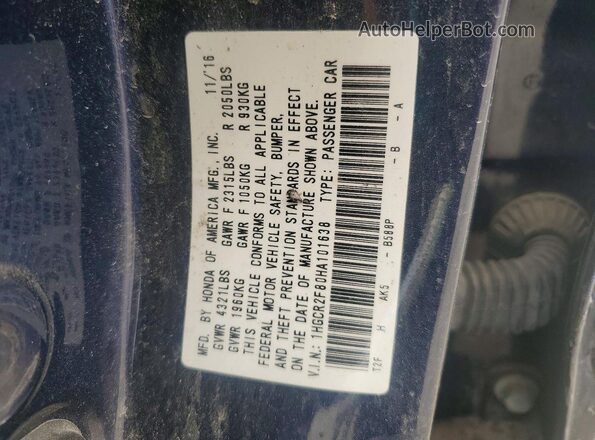 1HGCR2F80HA101638 2017 HONDA ACCORD Blue Շարժիչի բաժամունքի տեսք