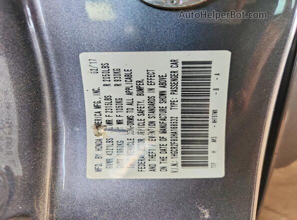 1HGCR2F80HA168532 2017 HONDA ACCORD Charcoal Շարժիչի բաժամունքի տեսք