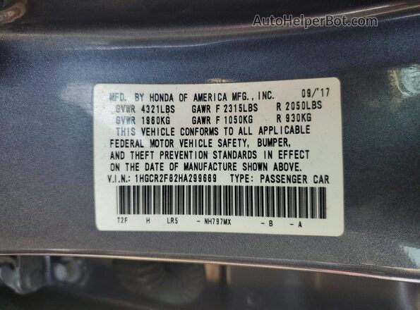 1HGCR2F82HA299669 2017 HONDA ACCORD Gray Widok komory silnika