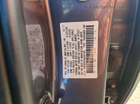 1HGCR2F83HA281469 2017 HONDA ACCORD Gray VIN կոդի պիտակի տեսք