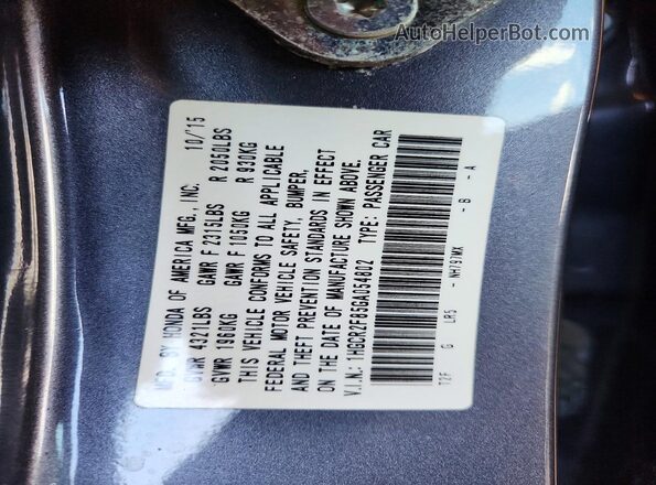 1HGCR2F85GA054802 2016 HONDA ACCORD Gray VIN კოდის სტიკერის ხედი