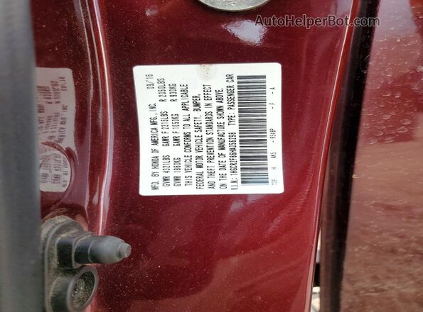 1HGCR2F86HA056298 2017 HONDA ACCORD Burgundy Вид підкапотного простору