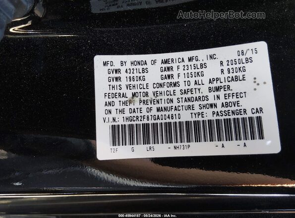 1HGCR2F87GA004810 2016 HONDA ACCORD Black Widok komory silnika