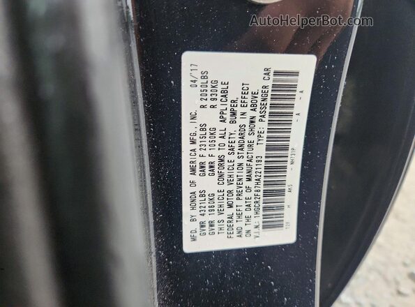 1HGCR2F87HA221193 2017 HONDA ACCORD Black Вид підкапотного простору
