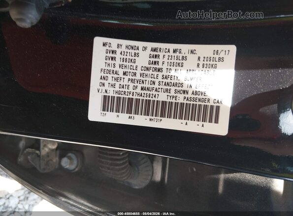1HGCR2F87HA259247 2017 HONDA ACCORD Black Вид підкапотного простору