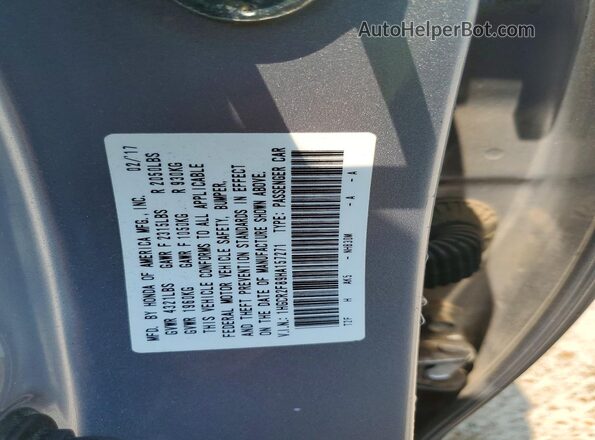 1HGCR2F89HA157271 2017 HONDA ACCORD Silver Vista de la etiqueta del VIN