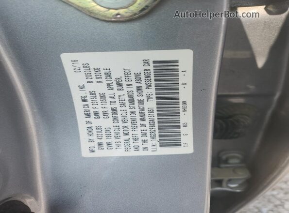 1HGCR2F8XGA151851 2016 HONDA ACCORD Silver VIN կոդի պիտակի տեսք