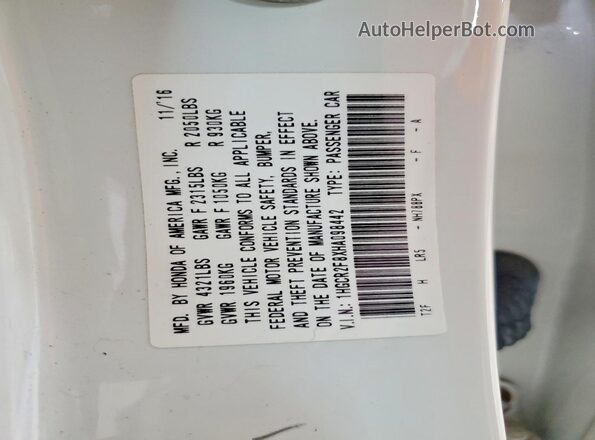 1HGCR2F8XHA098442 2017 HONDA ACCORD White VIN կոդի պիտակի տեսք