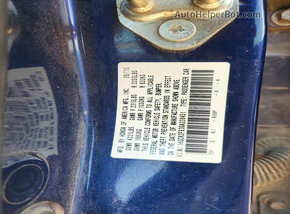 1HGCR2F93GA028451 2016 HONDA ACCORD Blue VIN sticker view
