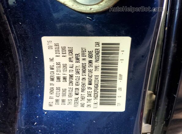 1HGCR2F94GA022416 2016 HONDA ACCORD Blue Widok komory silnika