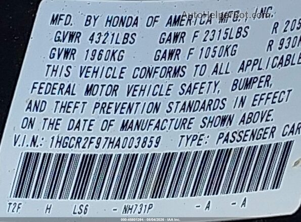 1HGCR2F97HA003859 2017 HONDA ACCORD Black Engine compartment view