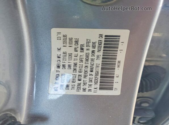 1HGCR2F98GA177812 2016 HONDA ACCORD Silver Вид наклейки з VIN-кодом